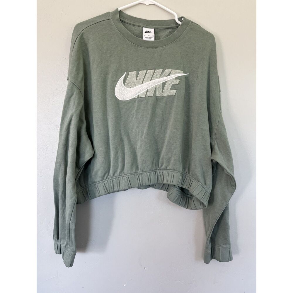 Nike Icon Clash Oversized Cropped Crewneck Sweatshirt Sage Green Size XL